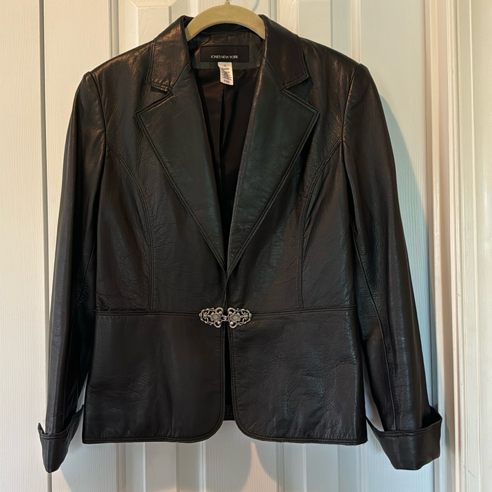 Vintage Black Jones New York Leather Jacket, size S, VGUC